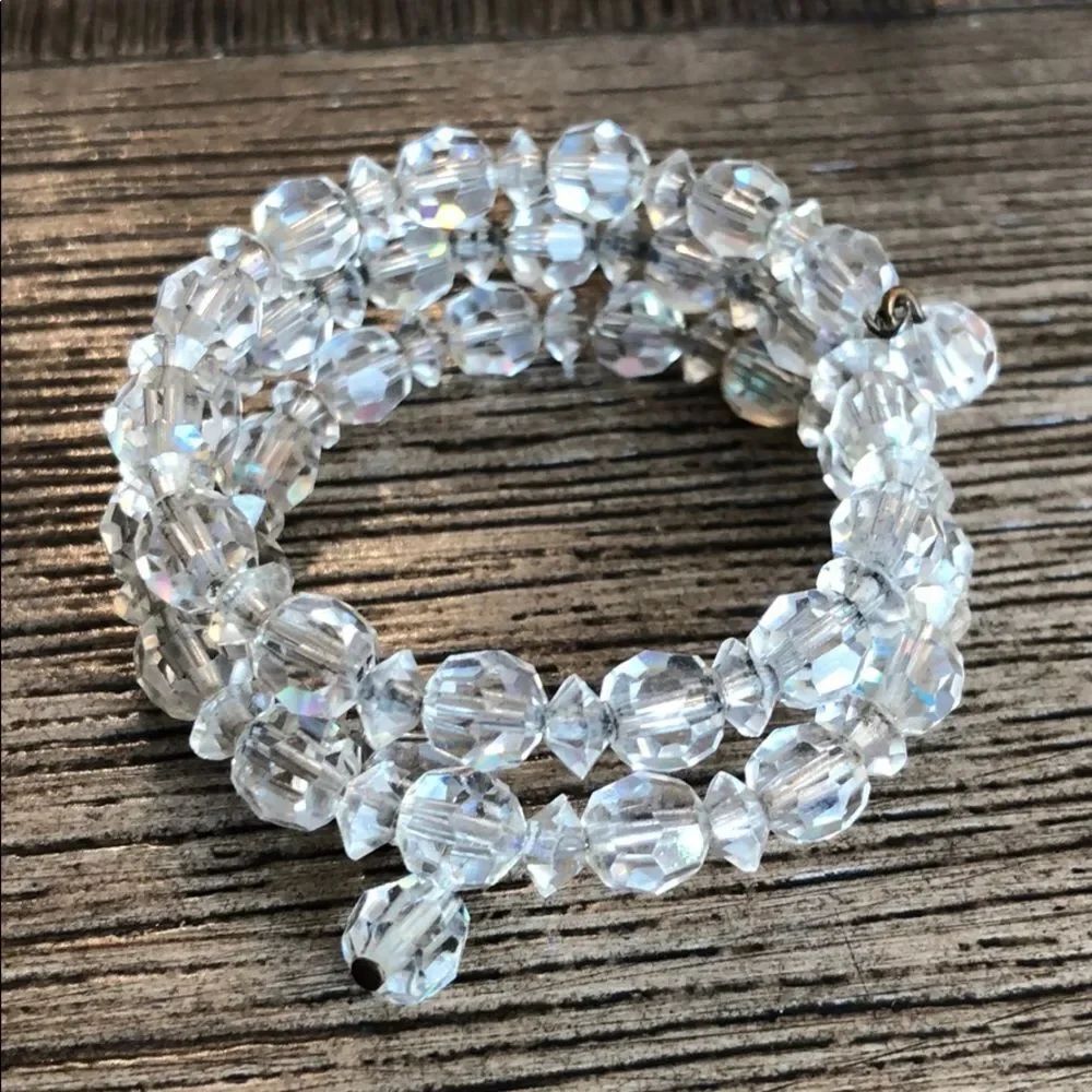 Vintage Cut Glass Crystal Memory Wire Bracelet